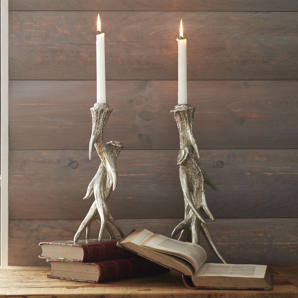 Wisteria Silver Antler Candlesticks